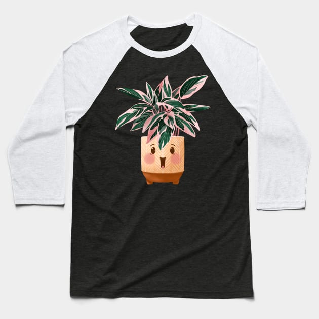 Cute Plant Illustration, Calathea Triostar Illustration Baseball T-Shirt by Gush Art Studio 1